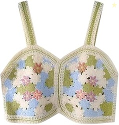 Y Company Women's Cute Cropped Tank Top Knit Crochet Camisole | Floral