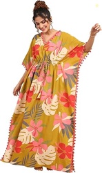 Printed Cotton Night Dress-50379H Mustard