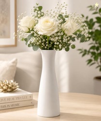 White Ceramic Flower Vase for Home Decor, Modern Decorative Vase for L