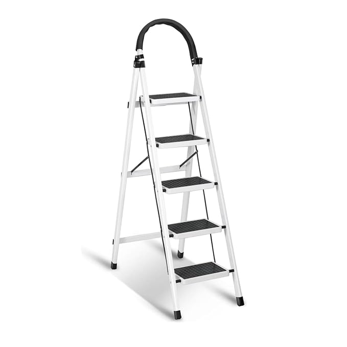 Sulfar Foldable 5-Step Ladder With Wide Anti-Slip Pedal - Sturdy Steel