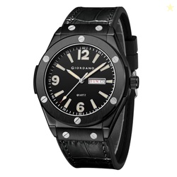 Giordano Analog Watch for Men with Leather Band, Day-Date Function and