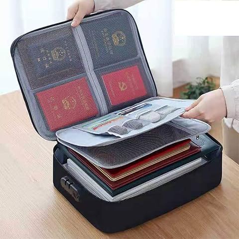 Fireproof Waterproof Document Organizer Bag with Lock & Multilayer | F