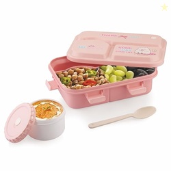 ATTRO Smiley Bite Plastic Lunch Box  3 Compartment Bento Tiffin, Leak-
