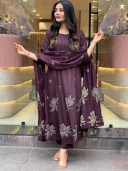 GoSriKi Floral Printed Round Neck Anarkali Kurta With Trousers & Dupat