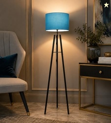 Foldable Tripod Metal Floor Lamps with Aqua Shade for Home Dcor, Bedro