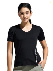 Women's V Neck Cut & Sew Mesh Panel Top