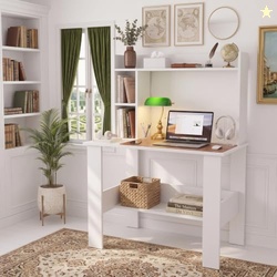 Elevate Study Table with Bookshelf Hutch - Modern Wooden Computer Desk