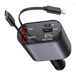 HopePow 120 Watt Retractable, 4 in 1 Super Fast Charge Phone Car Charg