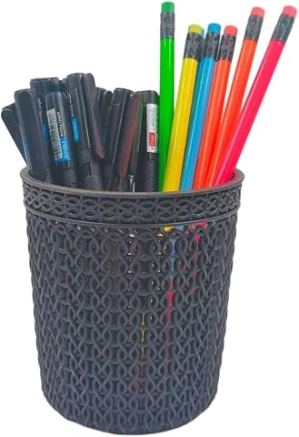 Black Olive Pen & Pencil Organiser Stand for Desk - Plastic Round Shap