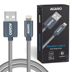 AGARO 1M USBA to Lightning Cable, Unbreakable Nylon Braided Data Sync 