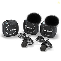 MAONO Compact Wireless Lavalier Microphone, 2.4GHz Dual Lapel Mics wit