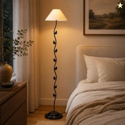 Decorative Metal Night Lamp with Off-White Cotton Shade | Bedside & Ta