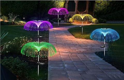 Solar Fiber Optic Garden Stake Lights, Color Changing, 2 Pack | Jellyf