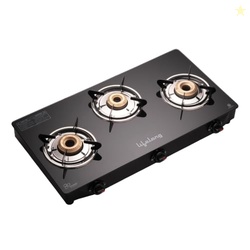 Lifelong 3 Burner Gas Stove Top for Kitchen - Brass Burner Manual Igni