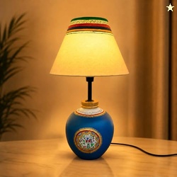 Amazon Basics Warli Whispers Blue Table Lamp | Hand-Painted Blue Base 