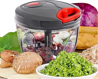 Compact Manual Handy Chopper - 450 ml, Grey & Red Color (with 3 Cutter