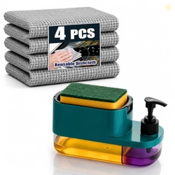 3-in-1 Kitchen Sink Soap Pump Dispenser with Sponge Holder & Dual Liqu