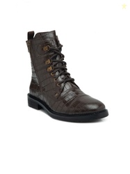 Teakwood Leathers Men Brown Textured Leather High-Top Flat Boots