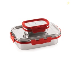 ATTRO Shine Medium Stainless Steel Lunch Box 2-Piece Set  800ml + 150m