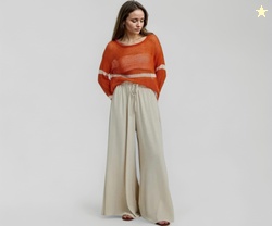 Women's Wide-Leg Trouser|Palazzo Pants|High Waist Flowy Trousers with 