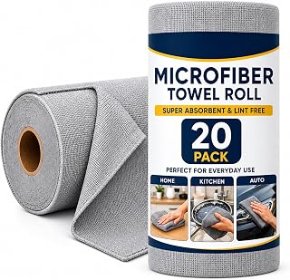 Microfiber Cleaning Cloth Roll 20 Pcs, Reusable Kitchen Towel Roll, Ul