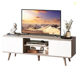 WLIVE Engineered Wood White Tv Stand for 55 Inch Tv, Entertainment Cen