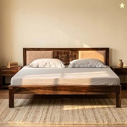 Royaloak Regal King Bed, Sheesham Wood Frame with Fabric Upholstered H