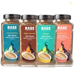 RAGE COFFEE Silk Blend Instant Coffee Combo Pack of 4 | Classic, Belgi