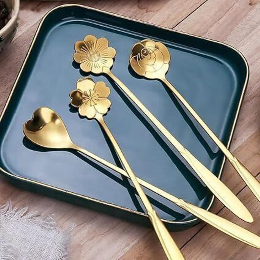 MELUDI Stainless Steel Tea Spoon, Steel Tea Spoon Set (Pack of 4)