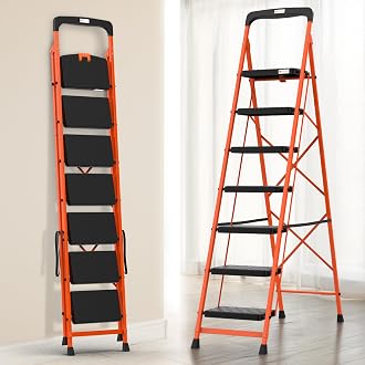 Climb Easy 7 Step Foldable Steel Kitchen Ladder for Indoor & Outdoor u