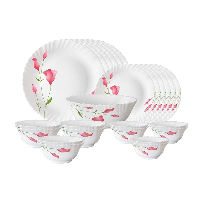 Larah Diana Opalware Glass Dinner Set, 25-Pieces, White