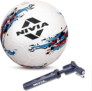 Nivia Storm Rubber Football with Ball Pump, Size 5, (White)