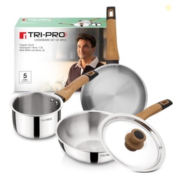 Bergner Tripro Triply 4 Pcs Cookware Set - Frypan 22cm, Saucepan 14cm 