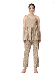 Women's Floral Printed Rayon Co-Ord Set (CSBOLT34_Beige, XS)