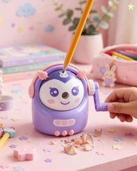 Cute Purple Cartoon Doll Hand-Crank Pencil Sharpener for Kids