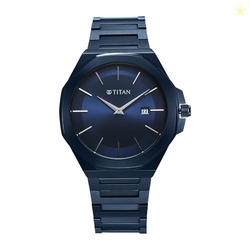Titan Classic Slim Quartz Analog with Date Blue Dial Stainless Steel S