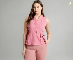 Symbol Premium Women's Solid Sleeveless Wrap Top (Regular Fit | Desk-t