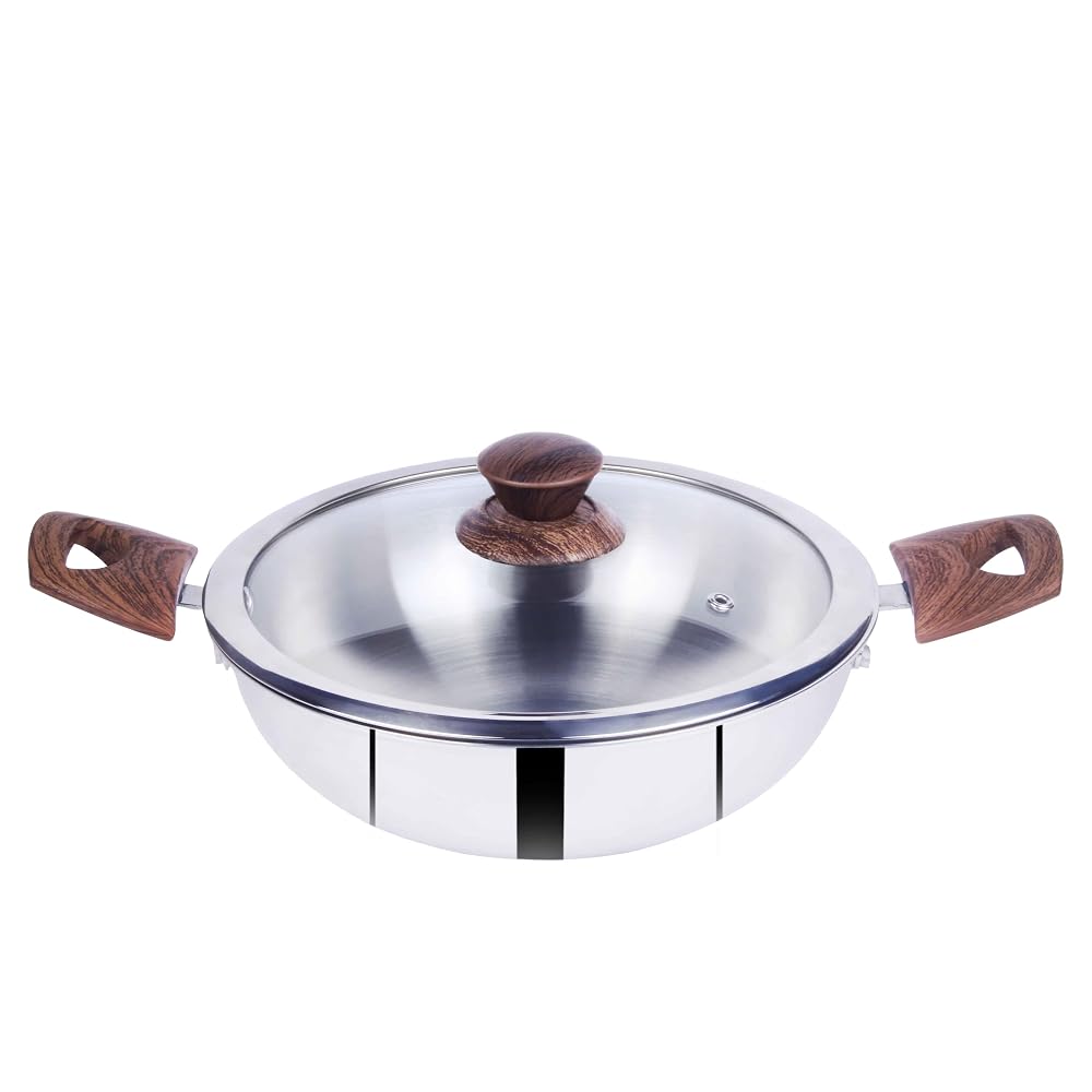 Bombay Kookware Tri Ply Kadai 22 Cm | Stainless Steel Deep Cooking Kad