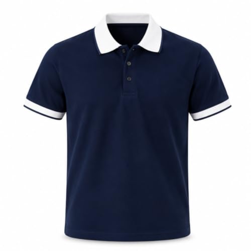 Mens Premium Light Blue Cotton Pique Polo T-Shirt with Contrast White 