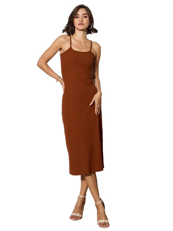 barcino Black Rib Strappy Slip-on Dress