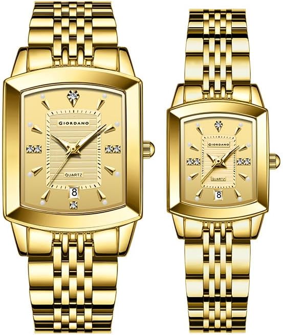 Giordano Analog Pair Watch for Unisex with Square Dial, Crystal Indice