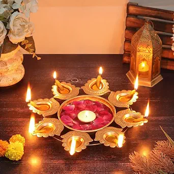 SWAY Home Decor Golden Metal Handcrafted Designer Diya Urli for Diwali
