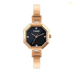 TIMEX Analog Watch for Women with Black Octagonal Dial & Rose Gold Bra