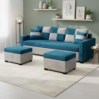Chastine 5 Seater L Shape Sofa Set with 2 Movable Ottomans | Flexible 