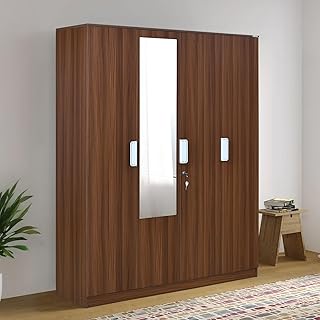 Joyce 4 Door Wooden Wardrobe with Mirror for Bedroom | 3 Year Warranty