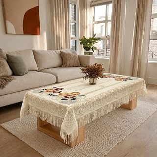 Cotton Net Embroidered Center & Dining Table Cover for 4 Seater | Rect