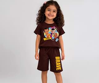 Chhota Bheem Printed Girls Tshirt & Shorts Set/Night Suit