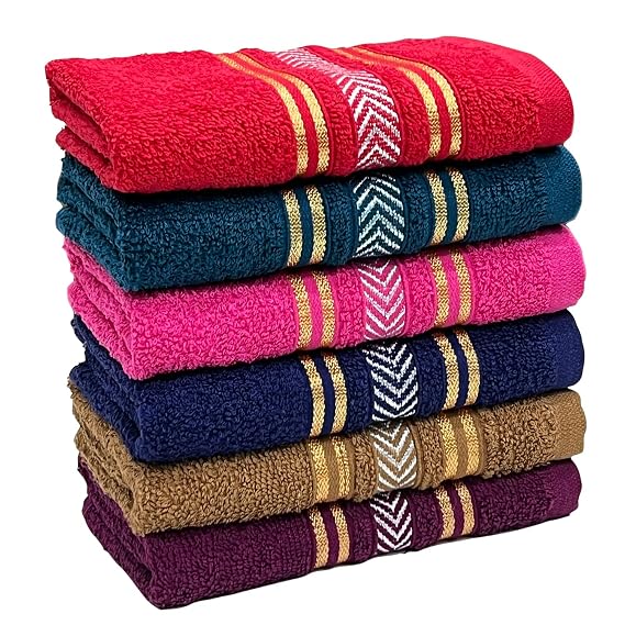 Cotton 390 GSM Hand Towel Set of 6, 13 X 21 inches for Men, Women, Hom
