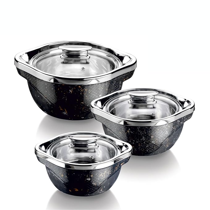 Signoraware Royal Bliss BPA Free Plastic Casserole Set| Inner Steel & 
