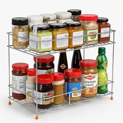 2-Tier Stainless Steel Kitchen Storage Spice Rack, Container Organizer